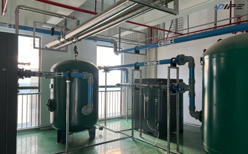 Aluminium compressed air pipe system used in automotive and CNC workshops